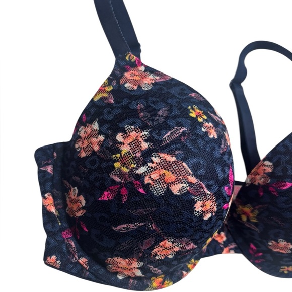 Victoria's Secret PINK Wear Everywhere Push Up Bra Women's 34DD Blue Floral Mesh - Picture 2 of 15